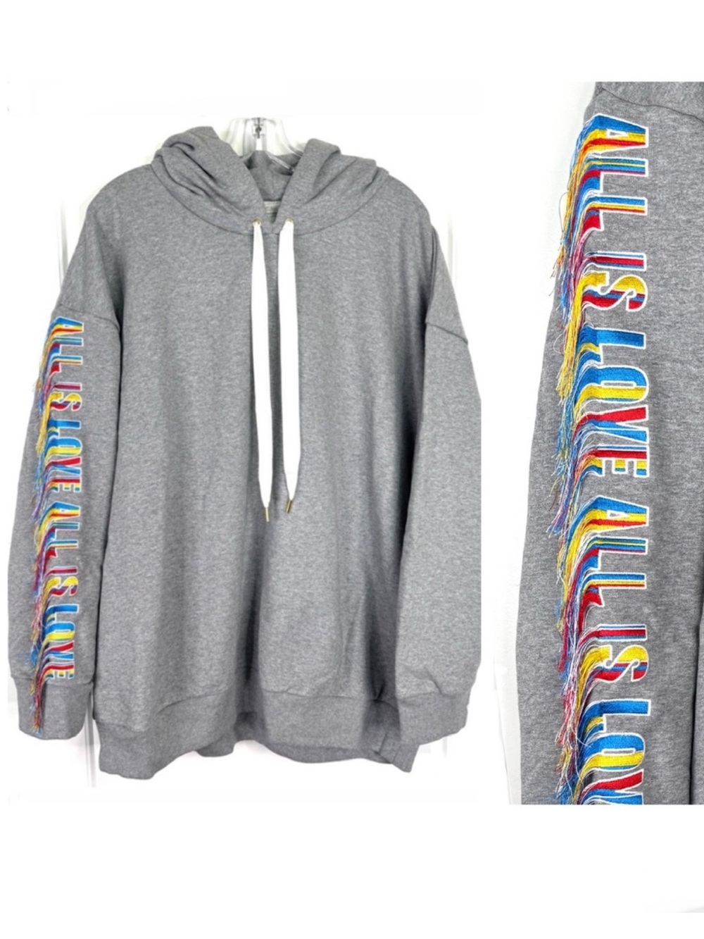 NEW STELLA MCCARTNEY All Is Love Fringe Hoodie Sweatshirt Size 46 RARE
